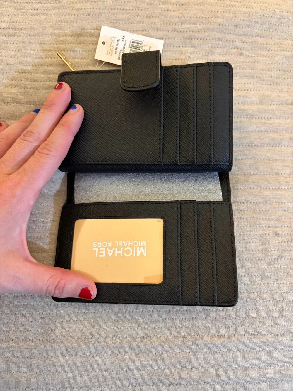 Michael Kors Jet Set Travel Medium Bifold Zip Coin Wallet Black Leather NWT